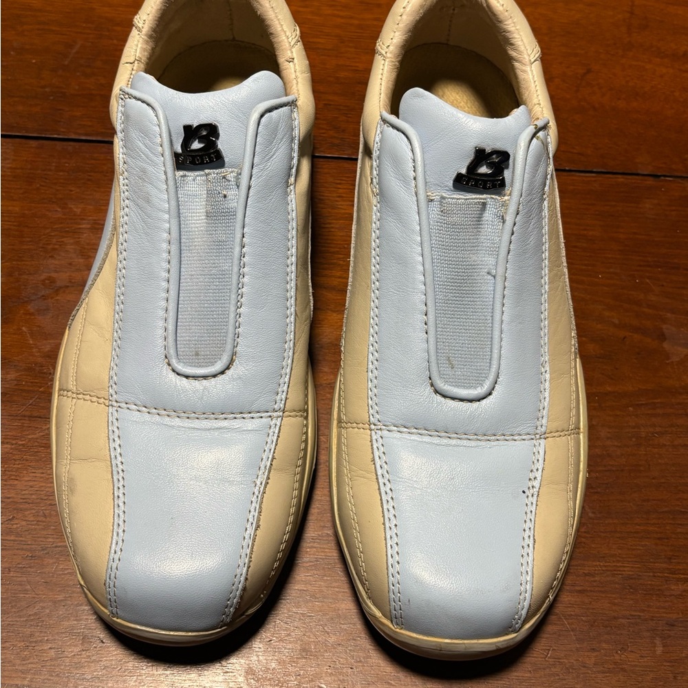 Men’s Leather Buffalino B Sports White Blue Tennis Shoes Size 8 Medium 31521L-35